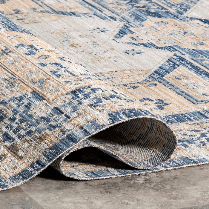 Zazie Traditional Machine Washable Indoor/Outdoor Area Rug: Blue / Rectangle / 4' x 6'