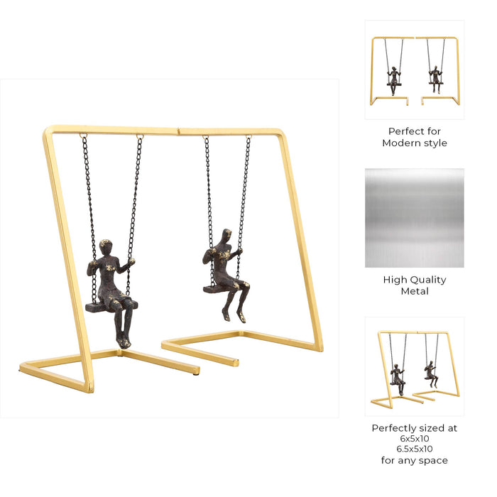 Metal Swinging Figures Bookends Set of 2 - Gold, 10 in.