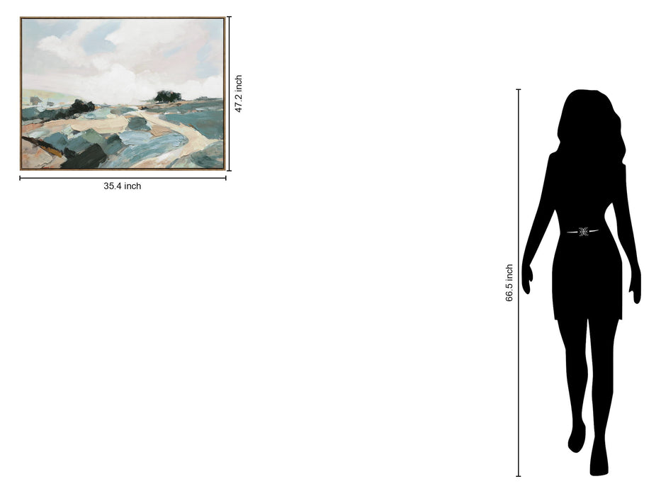 "Tranquil Pathway" Hand-Embellished Canvas In Frame - Beige / Blue / Green