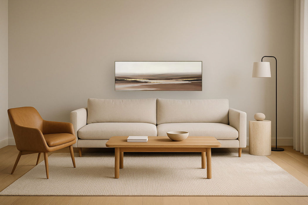 Golden Dusk Layers - 20" x 60" Framed Wall Art - Beige