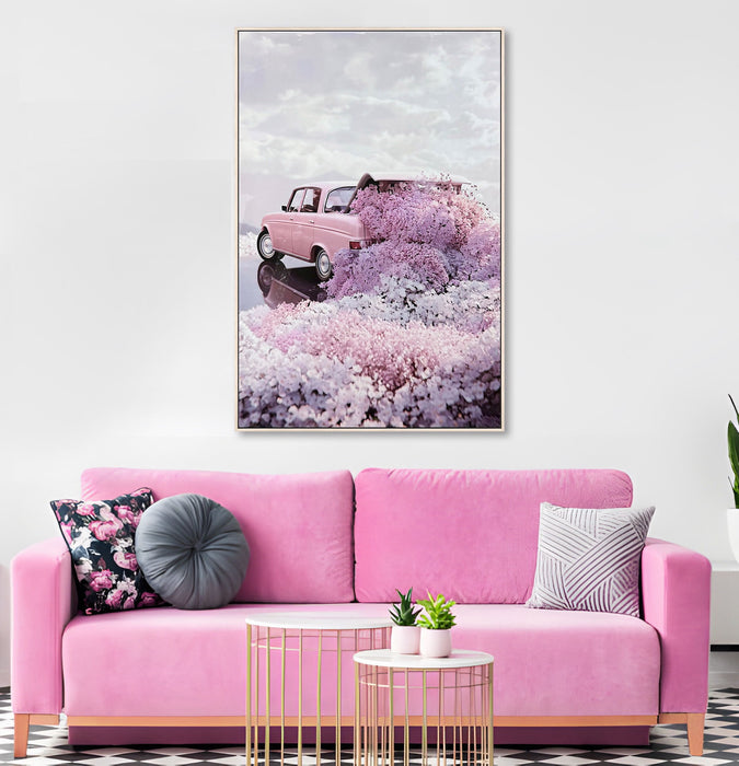Blush Getaway Gloss Canvas In Frame - Pink / White