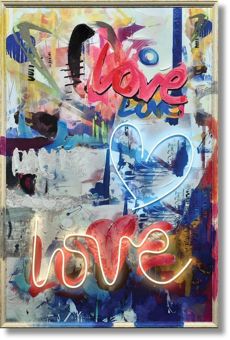 Radiant Heart Graffiti - 33" x 48" Framed Wall Art - Blue