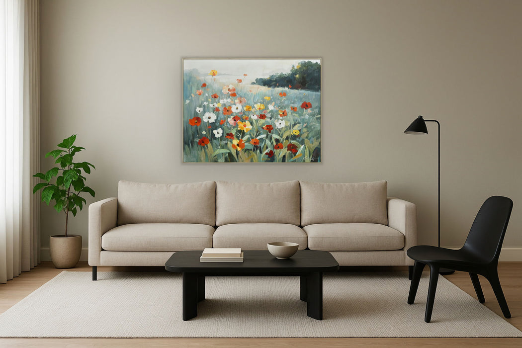 Morning Meadow - 36" x 47" Framed Wall Art - Dark Gray