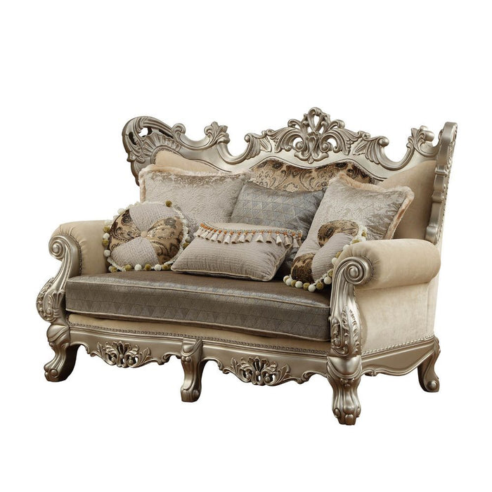 Ranita - Loveseat With 6 Pillows - Fabric & Champagne