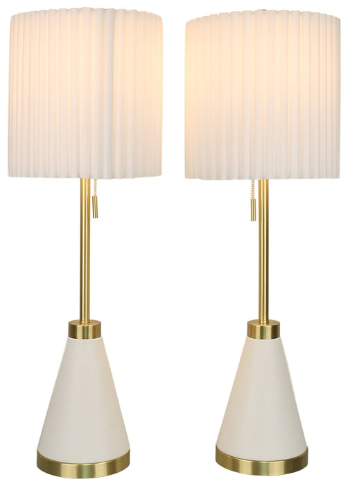 Gilded Cadence - 32 X 11 - Metal Buffet Lamp (Set of 2) - Textured White Pu Leather, Soft Gold