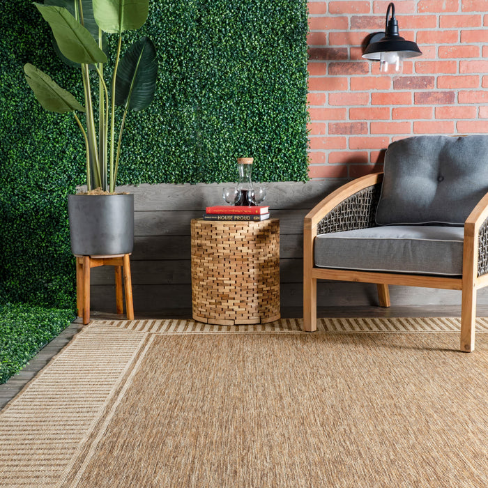 Asha Simple Border Indoor/Outdoor Area Rug: Light Brown / Rectangle / 5' x 8'