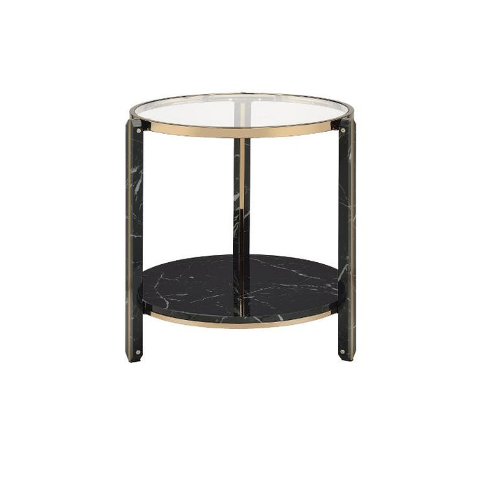 Thistle - End Table - Clear Glass, Faux Black Marble Top & Champagne