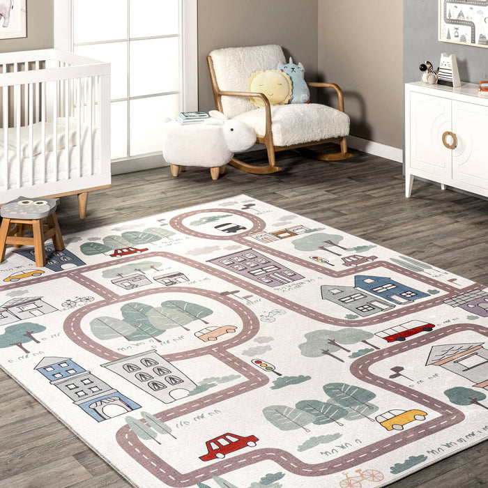 Chalea Kids Town Machine Washable Area Rug: Blue / Rectangle / 5' x 8'