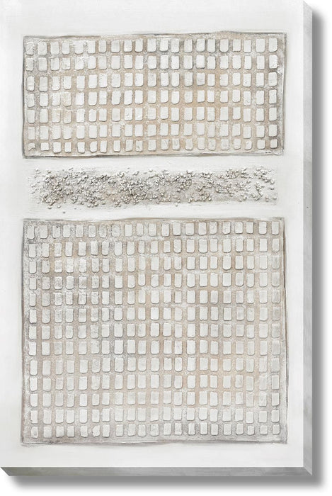 Neutral Grid Relief - 39" x 59" Framed Wall Art - Beige