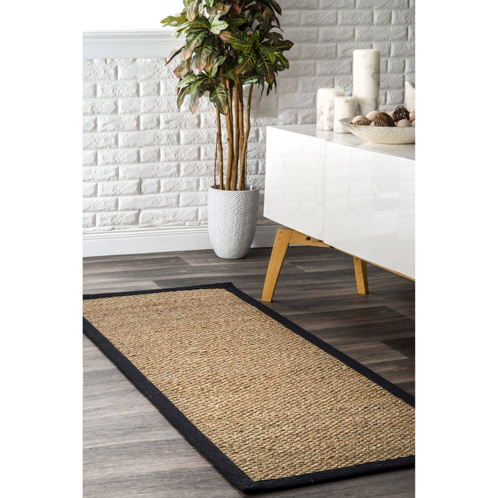 Elijah Seagrass with Border Area Rug: Beige / Round / 6'
