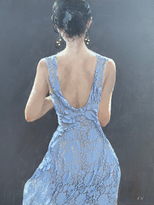 Lace Reverie - 40" x 30" Framed Wall Art - Blue