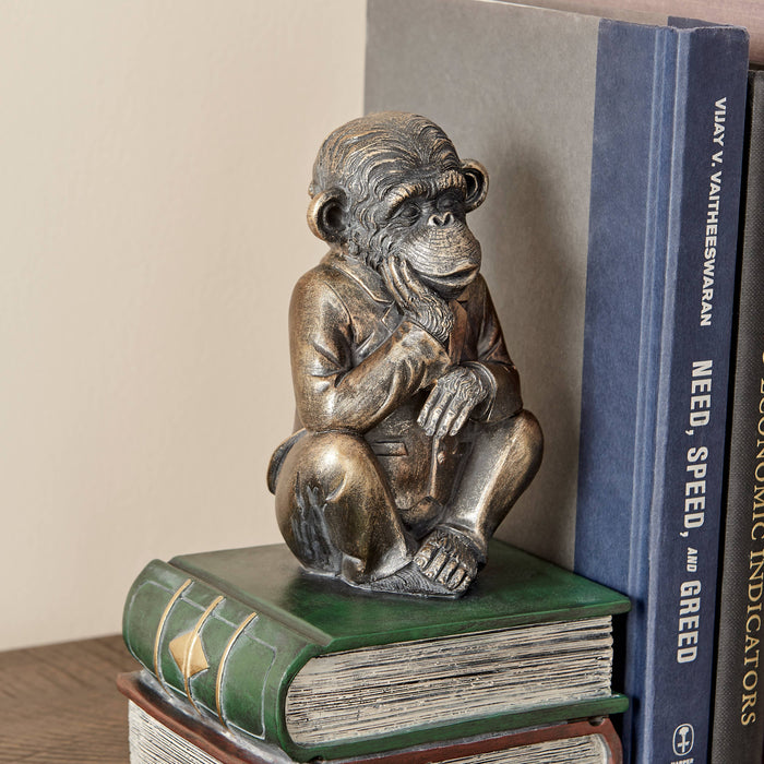 Monkeys on Books Polyresin Antique Finish Bookend Set of 2
