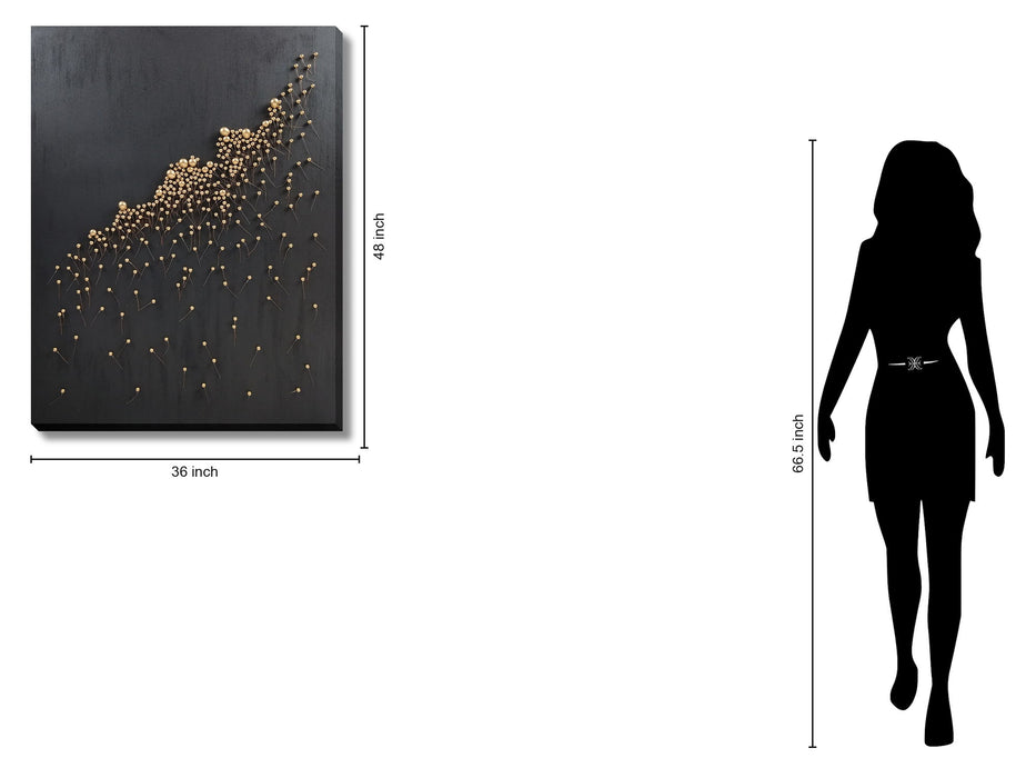 Golden Cluster Drift - 36" x 48" Framed Wall Art - Black