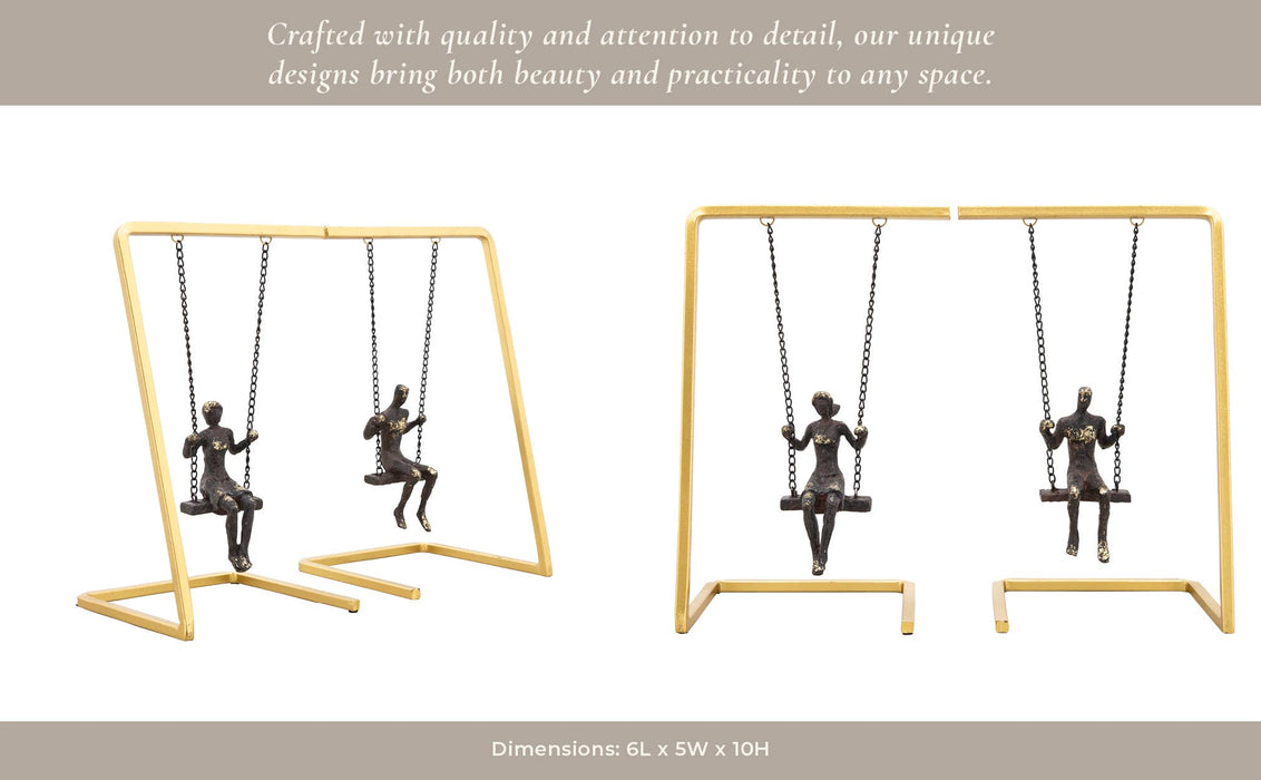 Metal Swinging Figures Bookends Set of 2 - Gold, 10 in.