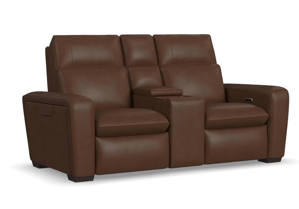 Sense Leather Power Reclining Loveseat with Console, Power Headrest, Lumbar & Pulse