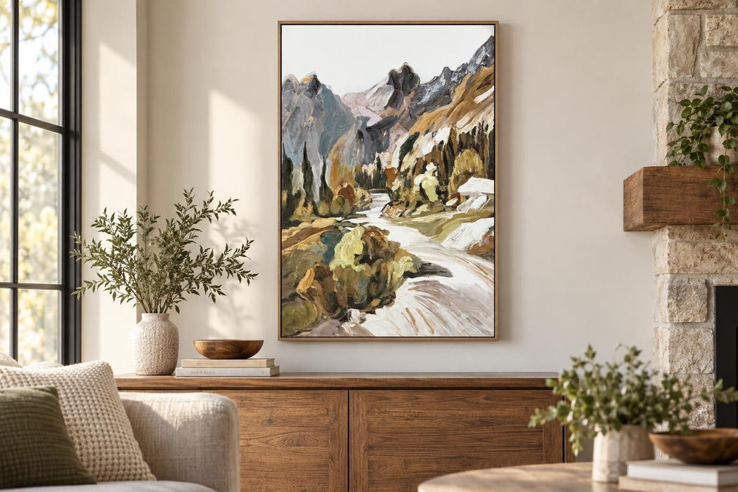Ochre Alpine Passage II - 32 X 48 - Hand-Embellished Canvas In Frame - Ochre