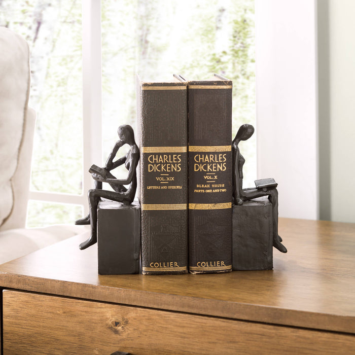 Man and Woman Reading on a Block Cast Iron Bookend Set