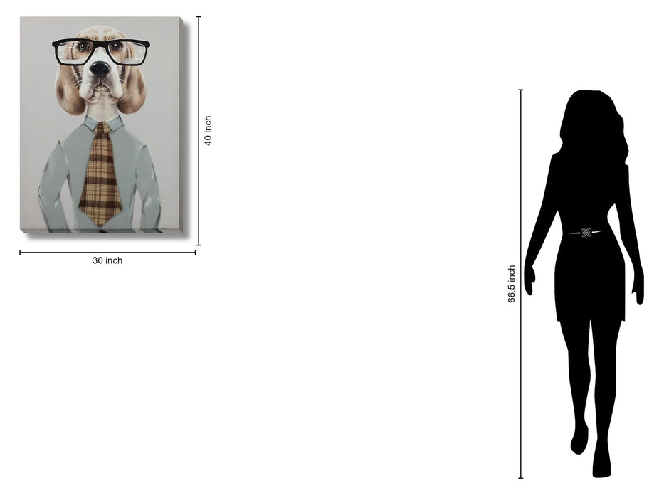 Dapper Hound Boss - 30" x 40" Framed Wall Art - Gray