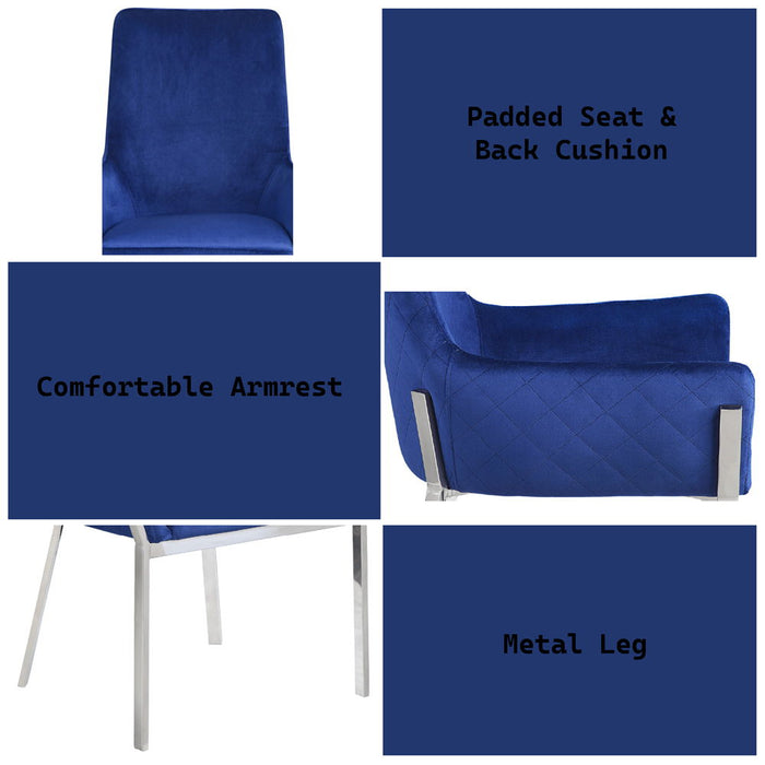 Cambrie - Side Chair (Set of 2) - Blue Velvet & Mirrored Silver