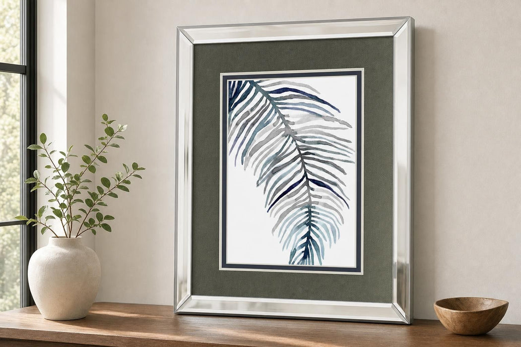Blue Feathered Palm II By Emma Scarvey - Dark Gray