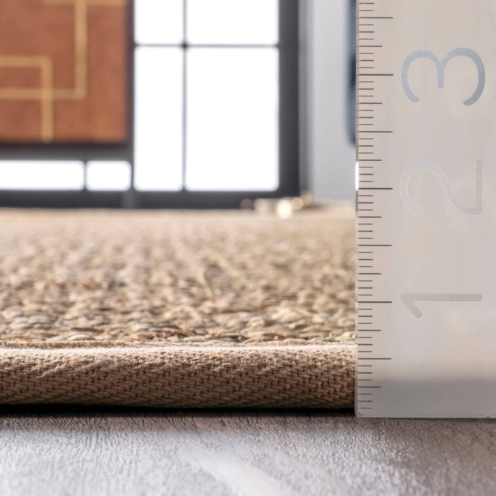 Elijah Seagrass with Border Area Rug: Beige / Round / 6'