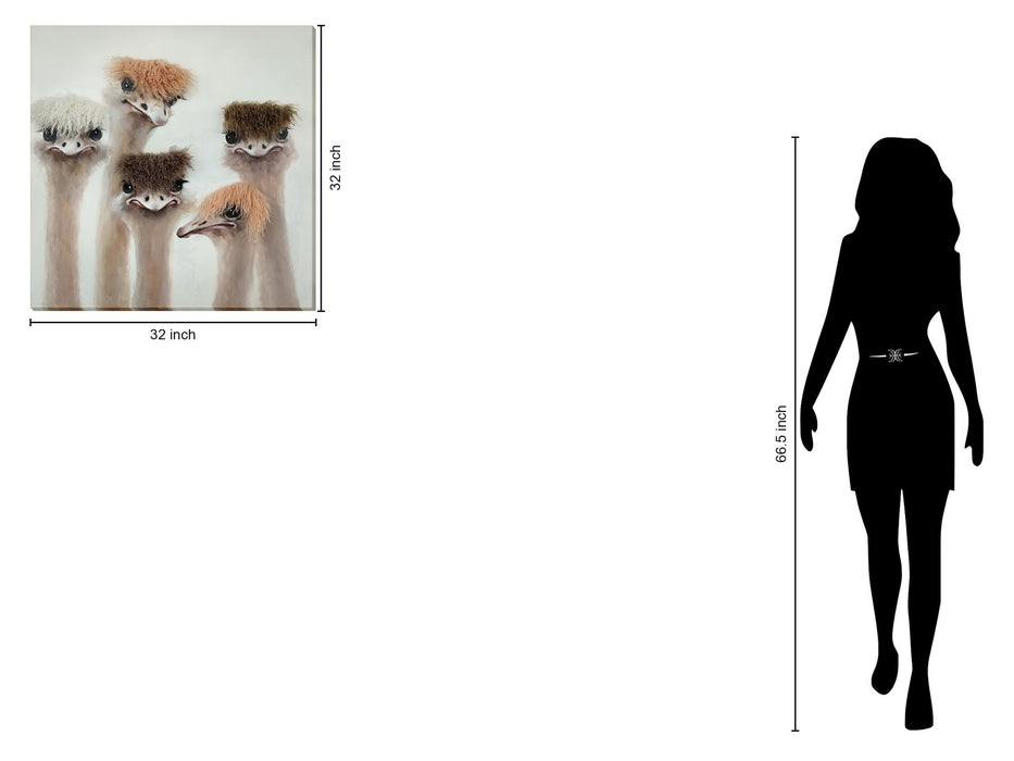 "Feathered Expressions" Hand-Embellished Canvas With Hair - Neutral / Tan / White / Brown