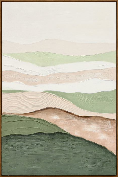 Sage Ridge Glow II - 32 X 47 - Hand-Painted Neon Canvas In Frame - Green, Cream