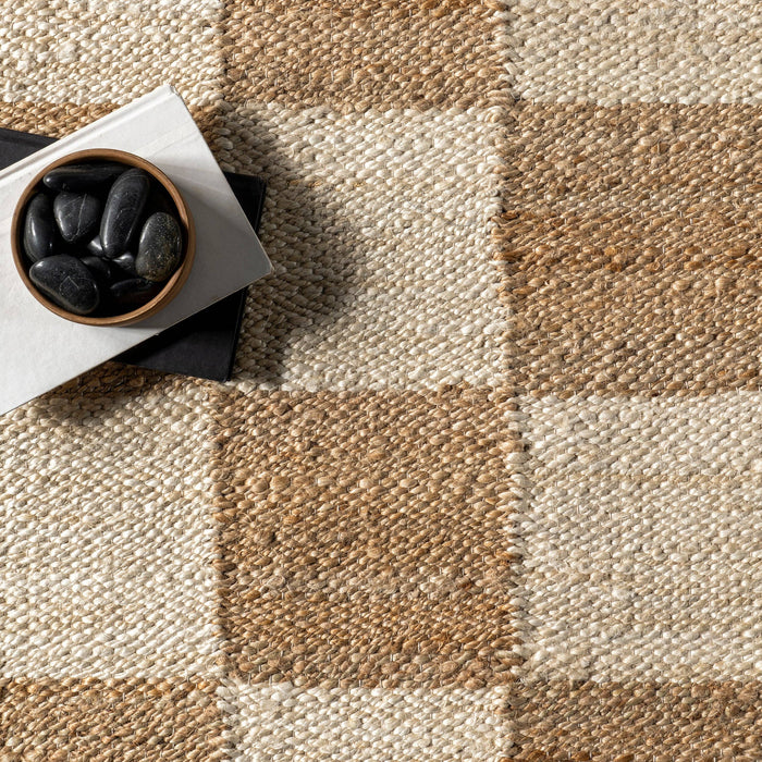 Christana Traditional Checkered Jute Area Rug: Ivory / Rectangle / 6' x 9'