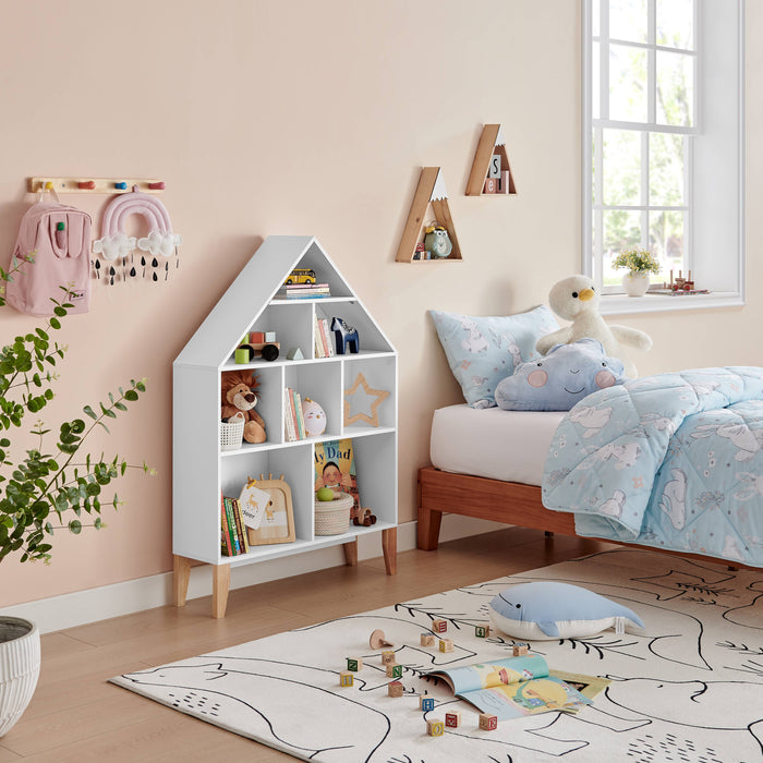 Steiner White Dollhouse Kids Bookshelf with Beech Legs
