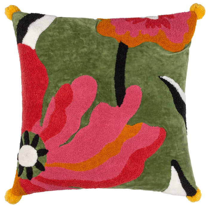Poppy Cushion Khaki/Pink: Khaki/Pink / Feather Filled / 50 x 50cm