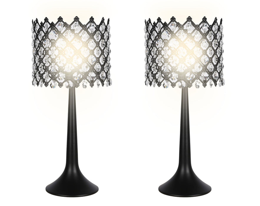 "Crystal Lattice Radiance" Metal And Crystal Table Lamp (Set of 2) - Matt Black / Clear Crystal