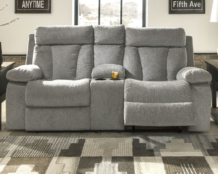 Mitchiner - Fog - DBL Rec Loveseat w/Console