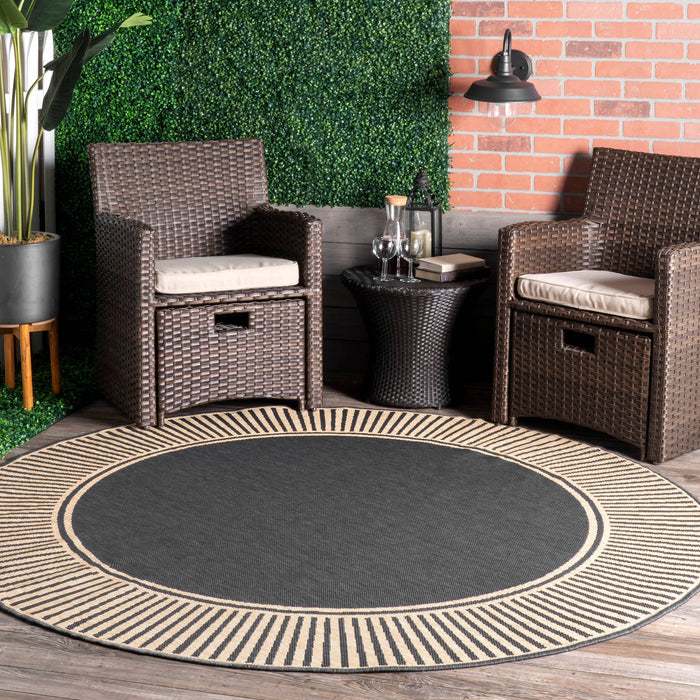 Asha Simple Border Indoor/Outdoor Area Rug: Dark Grey / Runner / 2' x 8'