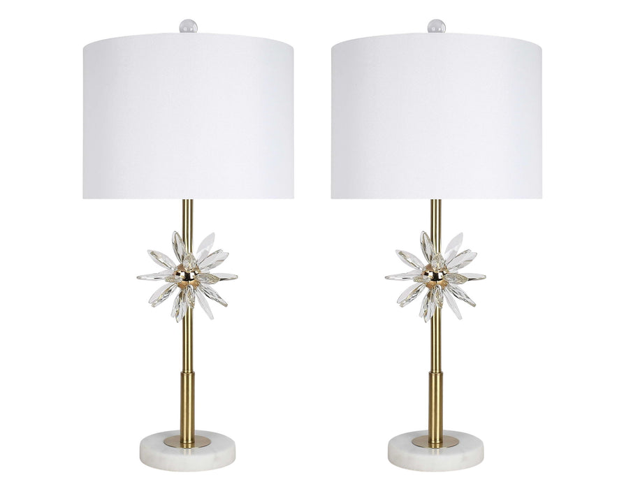 "Crystal Bloom II" Crystal And Marble Table Lamp (Set of 2) - White / Clear Crystal / Soft Gold