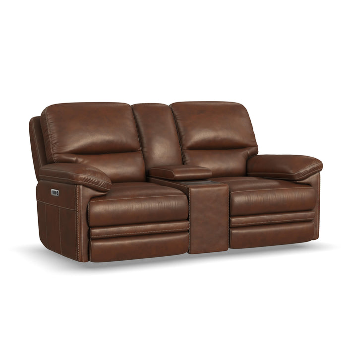 David - Power Reclining Loveseat With Console, Power Headrests & Lumbar - Pecan