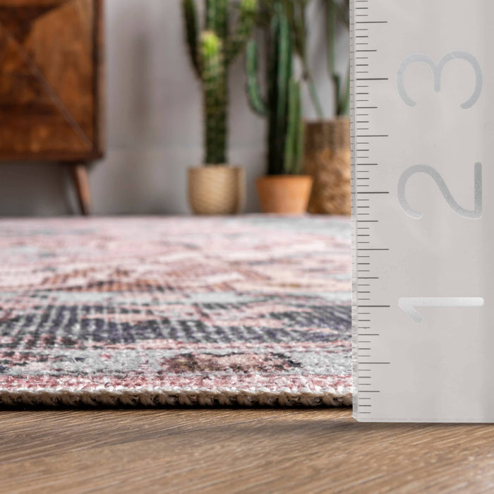 Sasha Machine Washable Medallion Area Rug: Pink / Rectangle / 5' x 8'