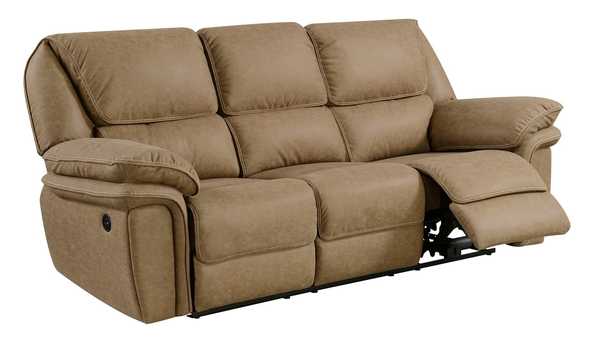 Allyn - Power Reclining Sofa With Dual Recliners, Microsuede Upholstery, And USB Charging Station - Desert Sand
