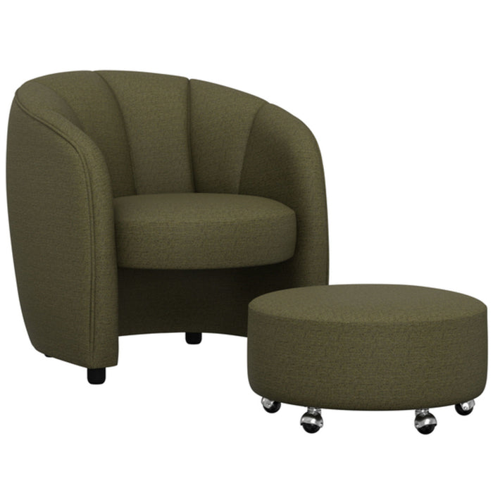 Elliot - Accent Chair And Ottoman With Smooth, Barrel-Back Shape, Vertical Tufting, And Castors - Dark Seaweed