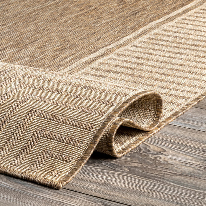 Asha Simple Border Indoor/Outdoor Area Rug: Dark Grey / Rectangle / 6' 7" x 9'