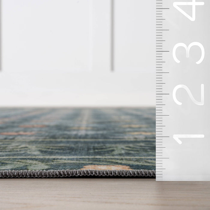 NuLOOM Valley Floral Washable Area Rug: Teal / Rectangle / 5' x 8'