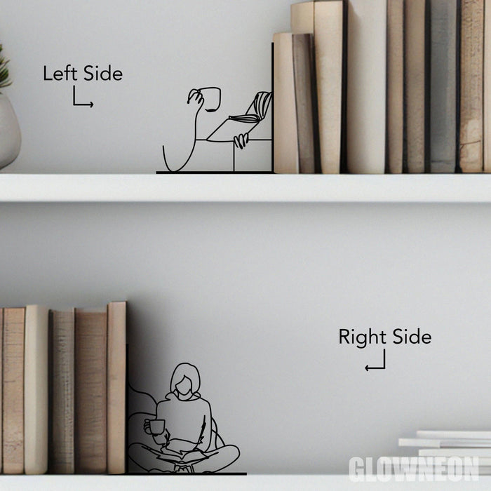 Girl Read Book Coffee Book Holder Decor, Bookend Metal Sign: 5 Inches / Right & Left Side