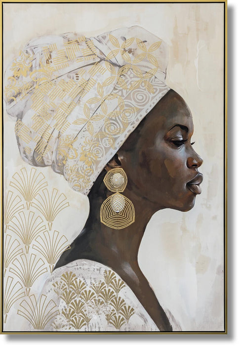 Opulent Gaze Elegance - 48" x 33" Framed Wall Art - Beige