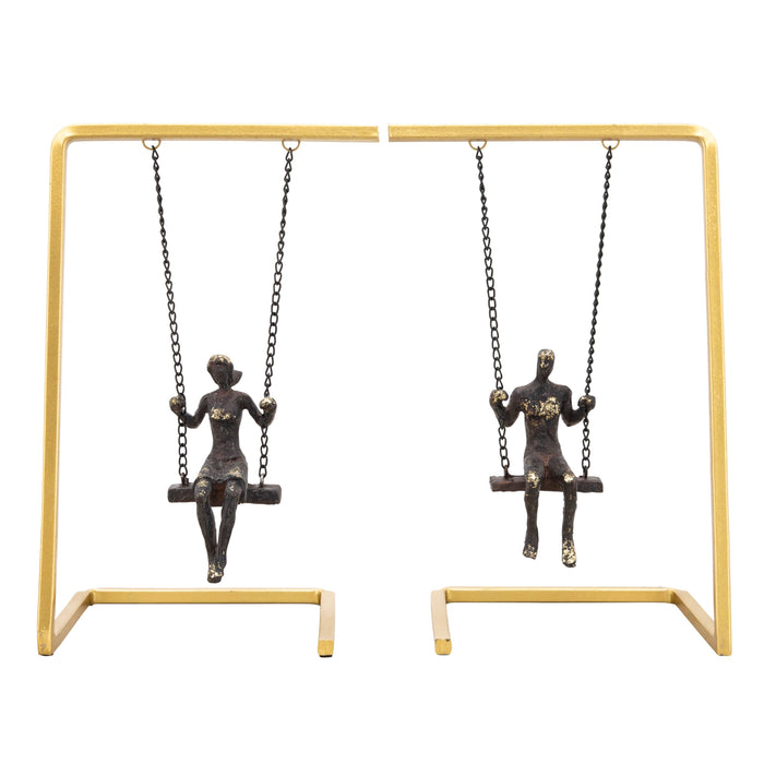 Metal Swinging Figures Bookends Set of 2 - Gold, 10 in.