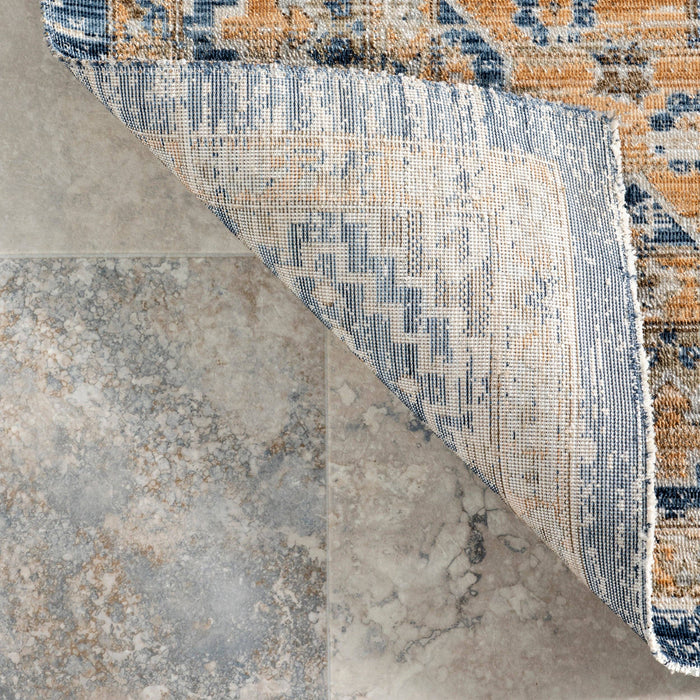 Zazie Traditional Machine Washable Indoor/Outdoor Area Rug: Blue / Rectangle / 4' x 6'