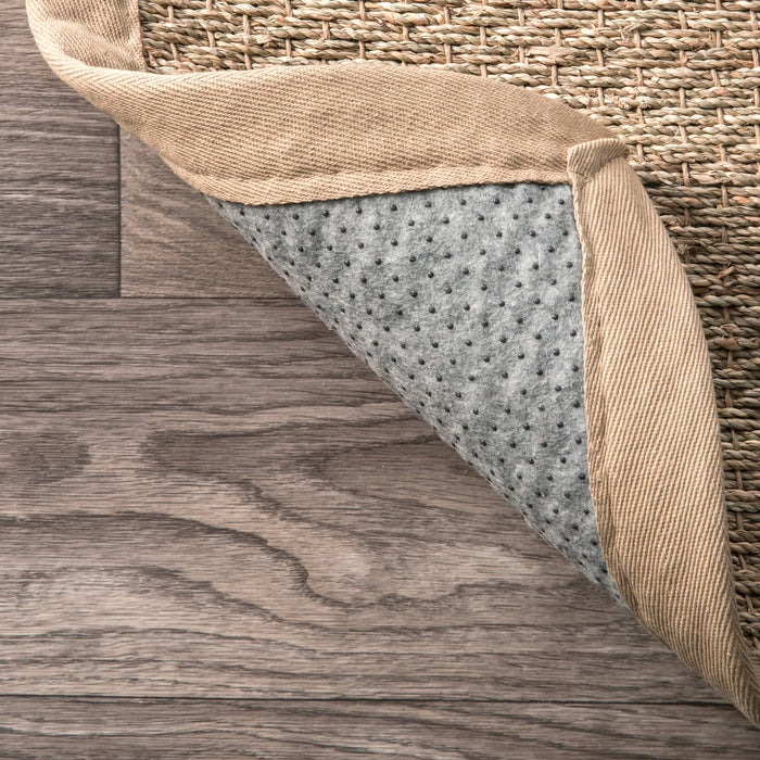 Elijah Seagrass with Border Area Rug: Beige / Round / 6'