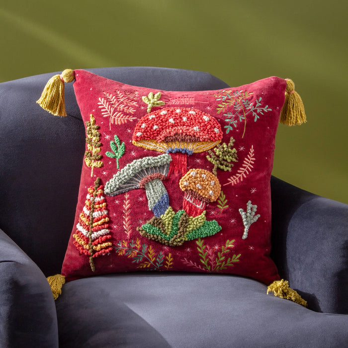 Magic Mushrooms Cushion Ruby Red: Ruby Red / Feather Filled / 45 x 45cm