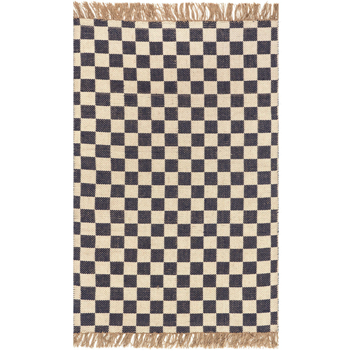 Connie Checkered Wool/Jute Tasseled Area Rug: Gray / Rectangle / 6' x 9'