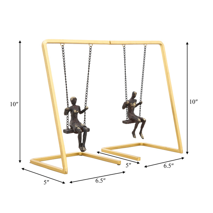 Metal Swinging Figures Bookends Set of 2 - Gold, 10 in.