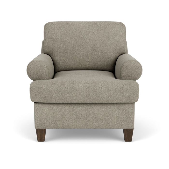 Moxy - Fabric Arm Chair, T-Shaped Seat Cushion, Curved Sock Arms