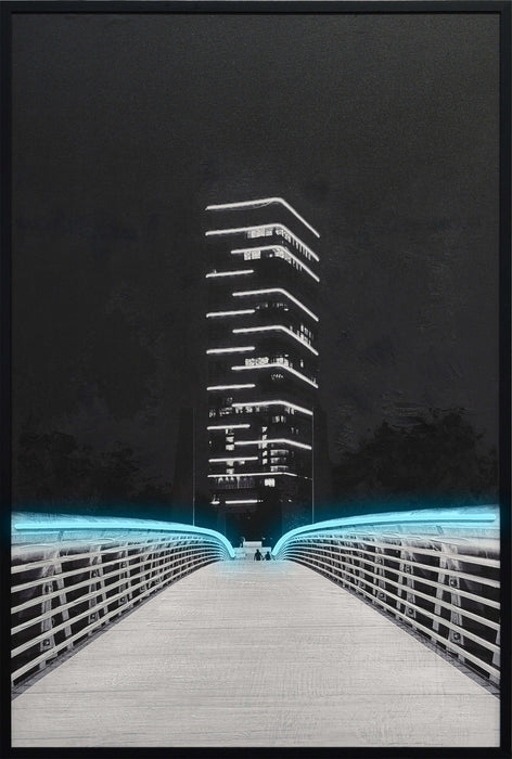 Electric Promenade - 32 X 48 - Hand-Embellished Color Changing Neon Canva - Black